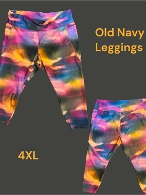 Old Navy Multicolor Tie-Dye Leggings - Pink, Yellow, Orange, grey, black 4x